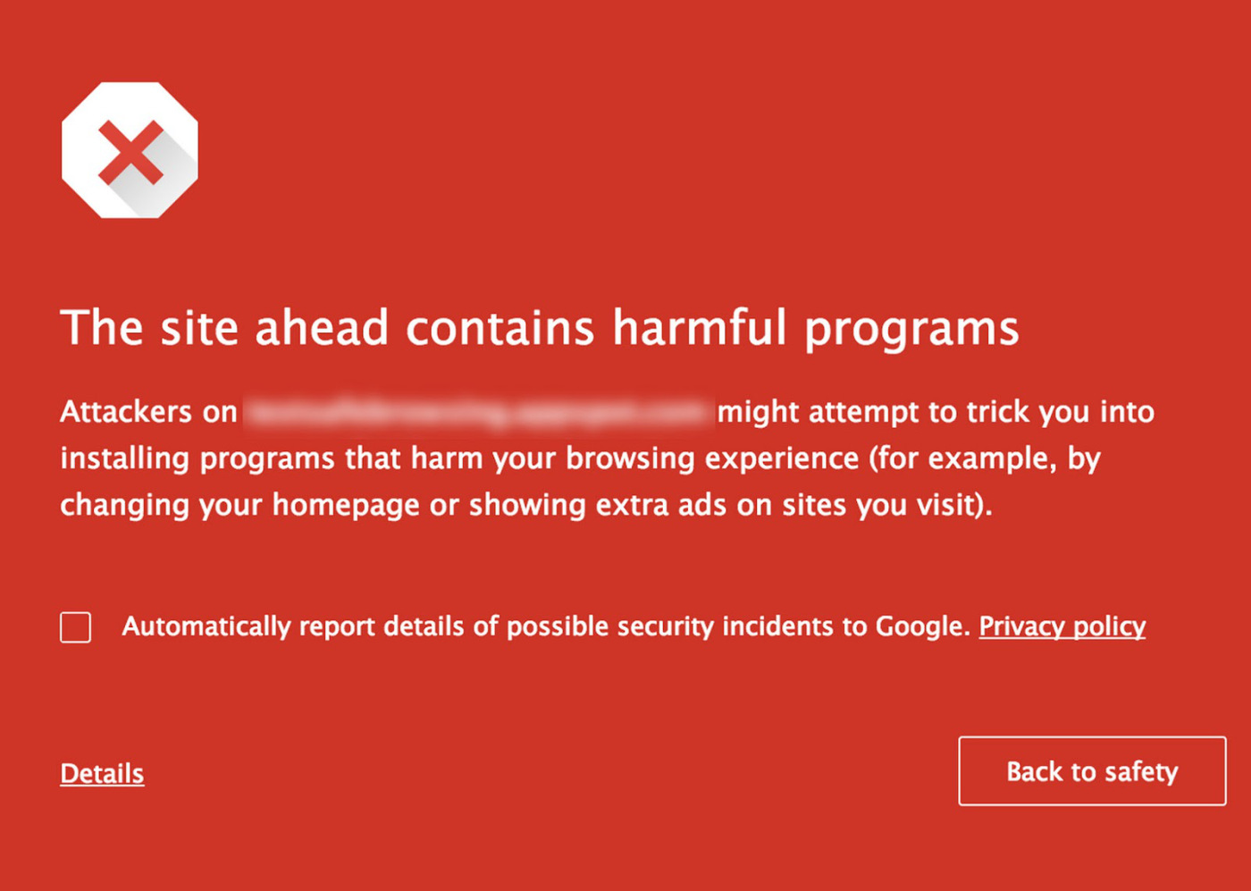 Google Safe Browsing API message
