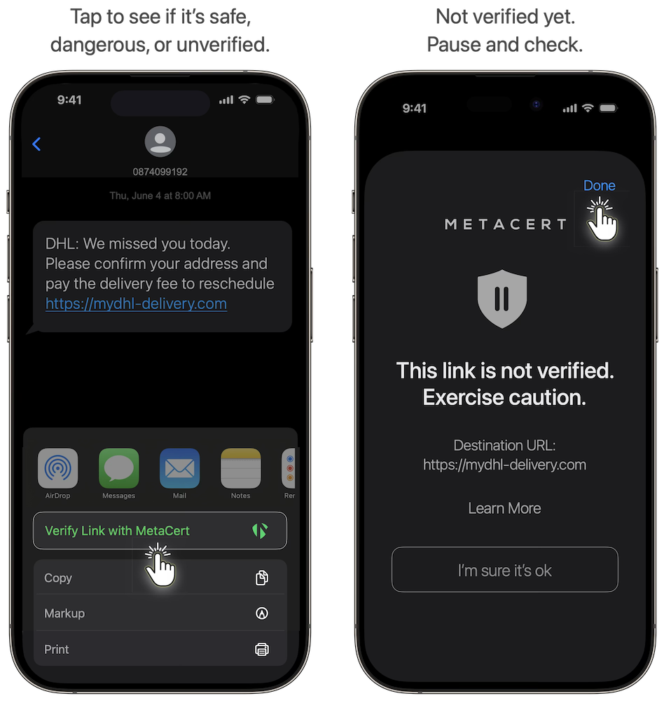 AI security allow ALL dangerous links through - only blocking them AFTER they're reported (too late). Link Verifier works differently, it confirms when links are safe, and warns you about any unverified links.